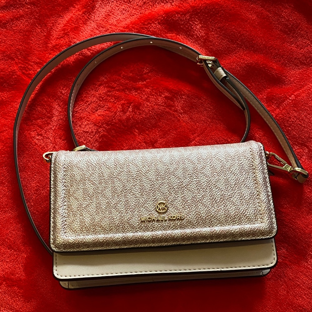 Michael Kors Metallic Gold and Cream Crossbody Bag